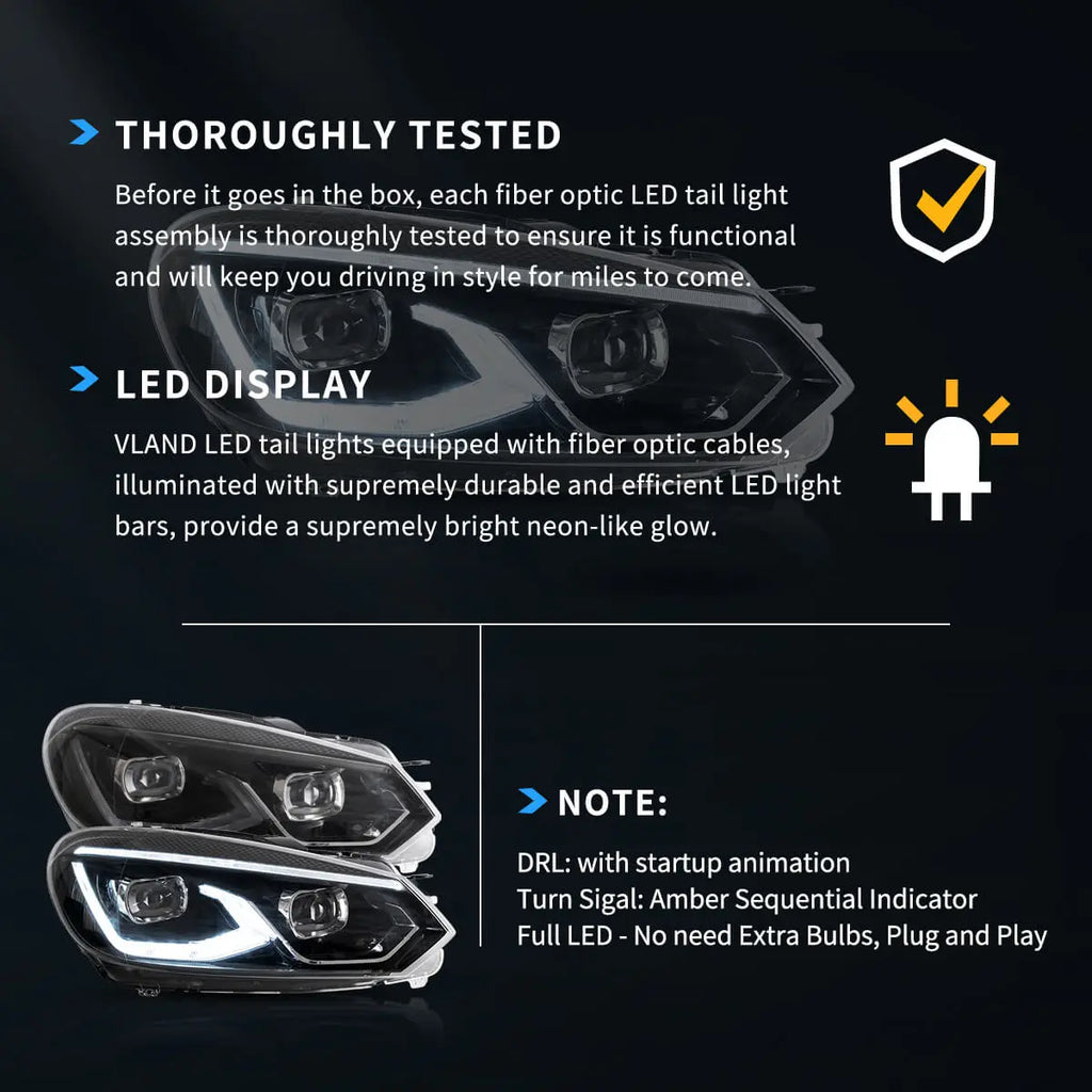 Faros delanteros VLAND 08-14 VW Golf Mk6 LED proyector Bi-LED negros — LED E-Mark | imagen 11