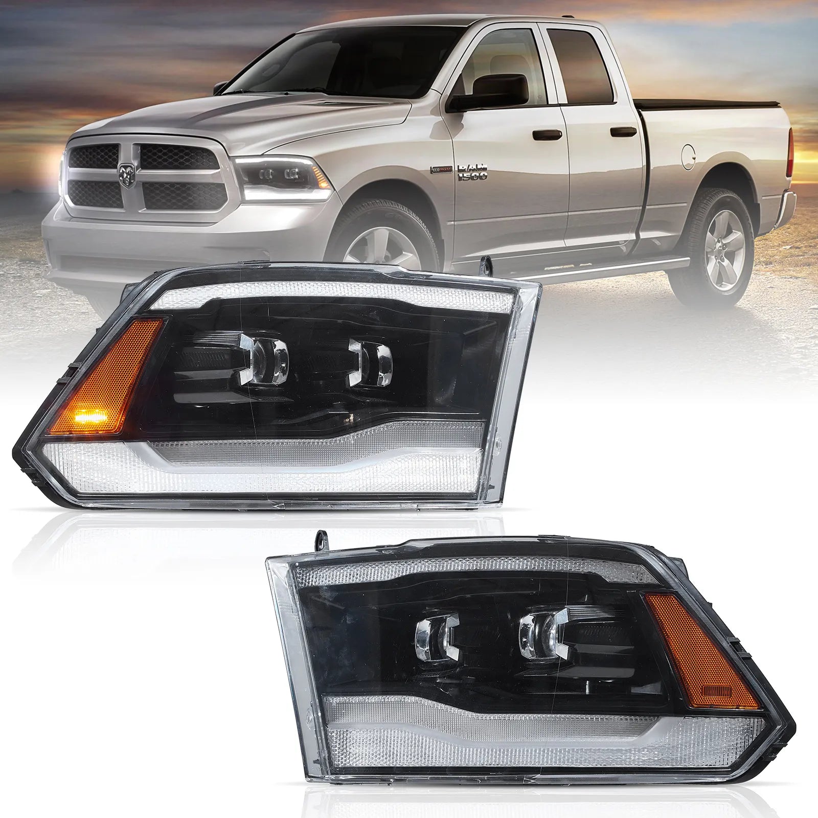 Faros delanteros VLAND Dodge Ram 1500 2500 3500 09-18 Full LED negros — LED E-Mark | imagen 1