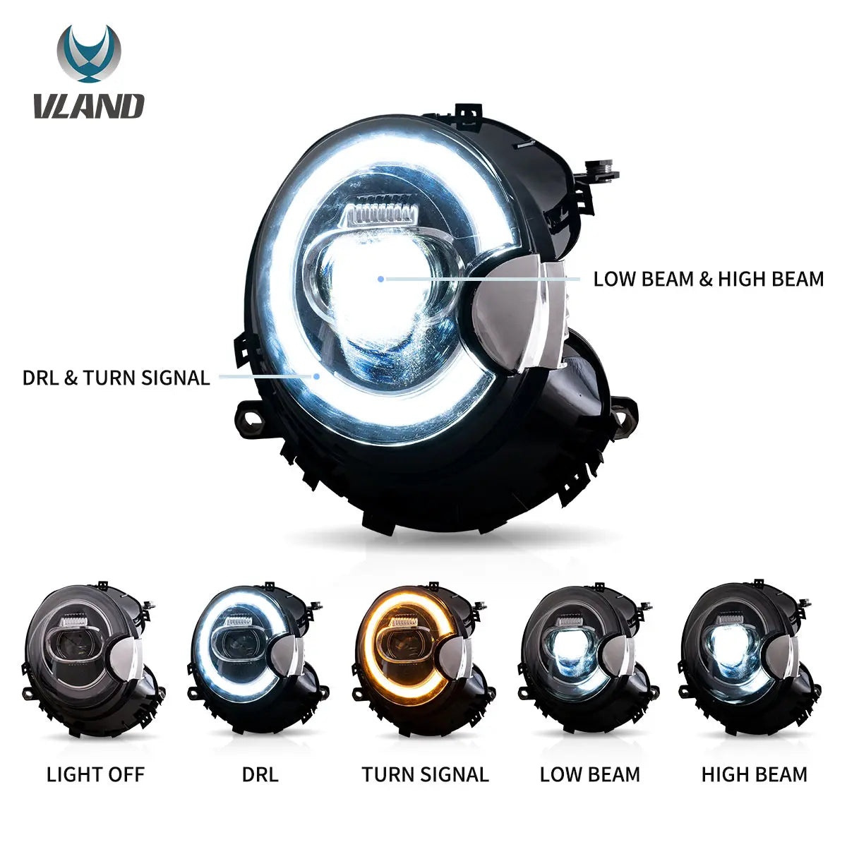 Faros delanteros VLAND 07-15 Mini Cooper R55 R56 R57 R58 R59 LED proyector LED — LED E-Mark | imagen 2