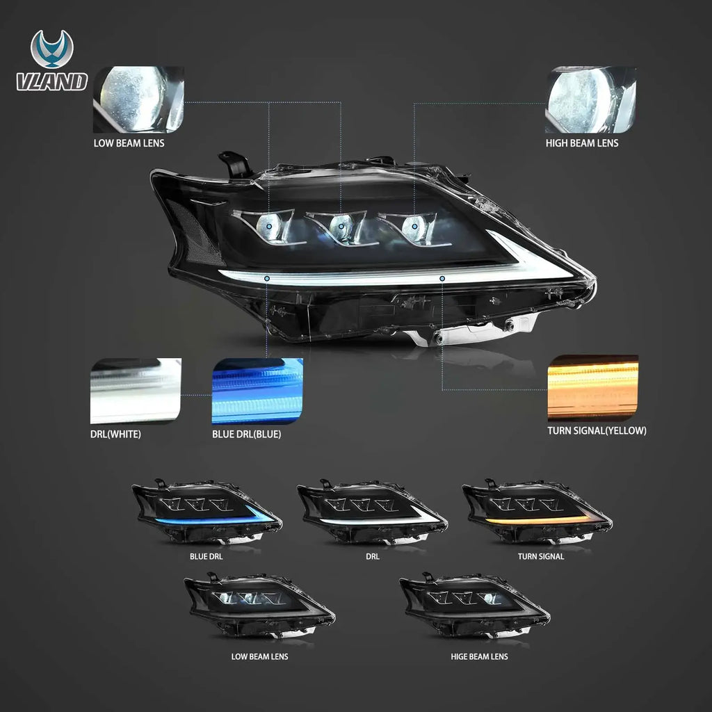 Faros delanteros VLAND 13-15 Lexus RX270 RX350 RX450H LED Matrix negros — LED E-Mark | imagen 3
