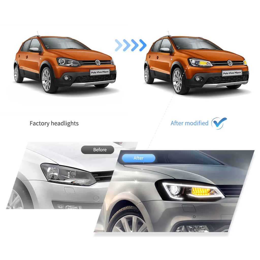 Faros delanteros VLAND 09-17 VW Polo MK5 proyector Bi-LED con Demon Eyes negros — LED E-Mark | imagen 8