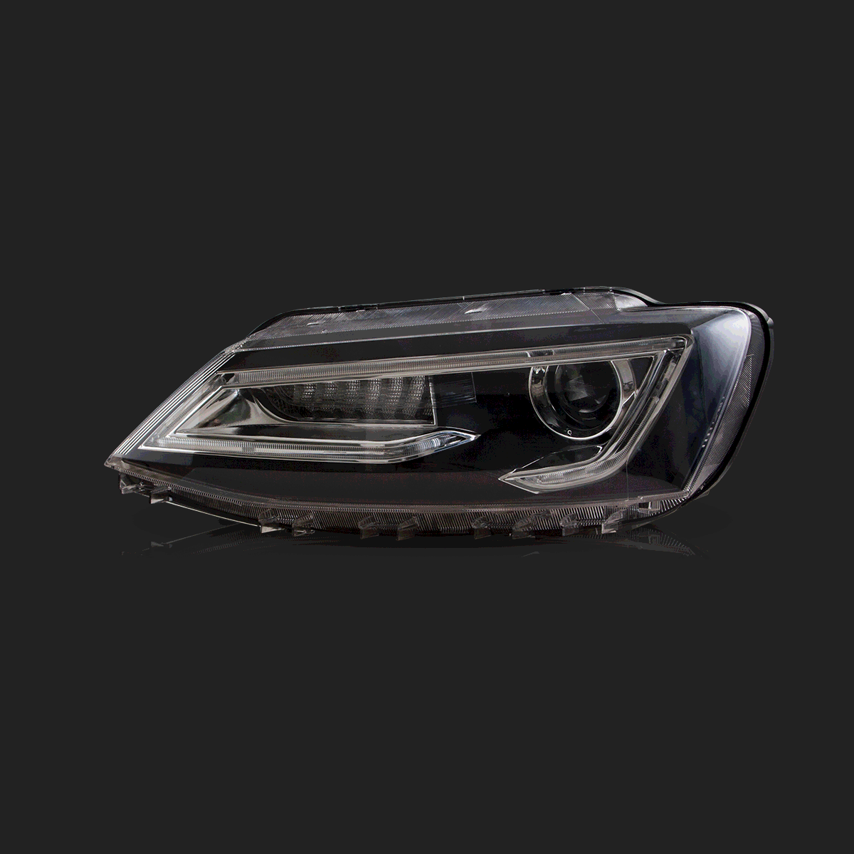 Faros delanteros VLAND 10-18 VW Jetta MK6 proyector Bi-LED negros With Red Demon Eyes — LED E-Mark | imagen 2