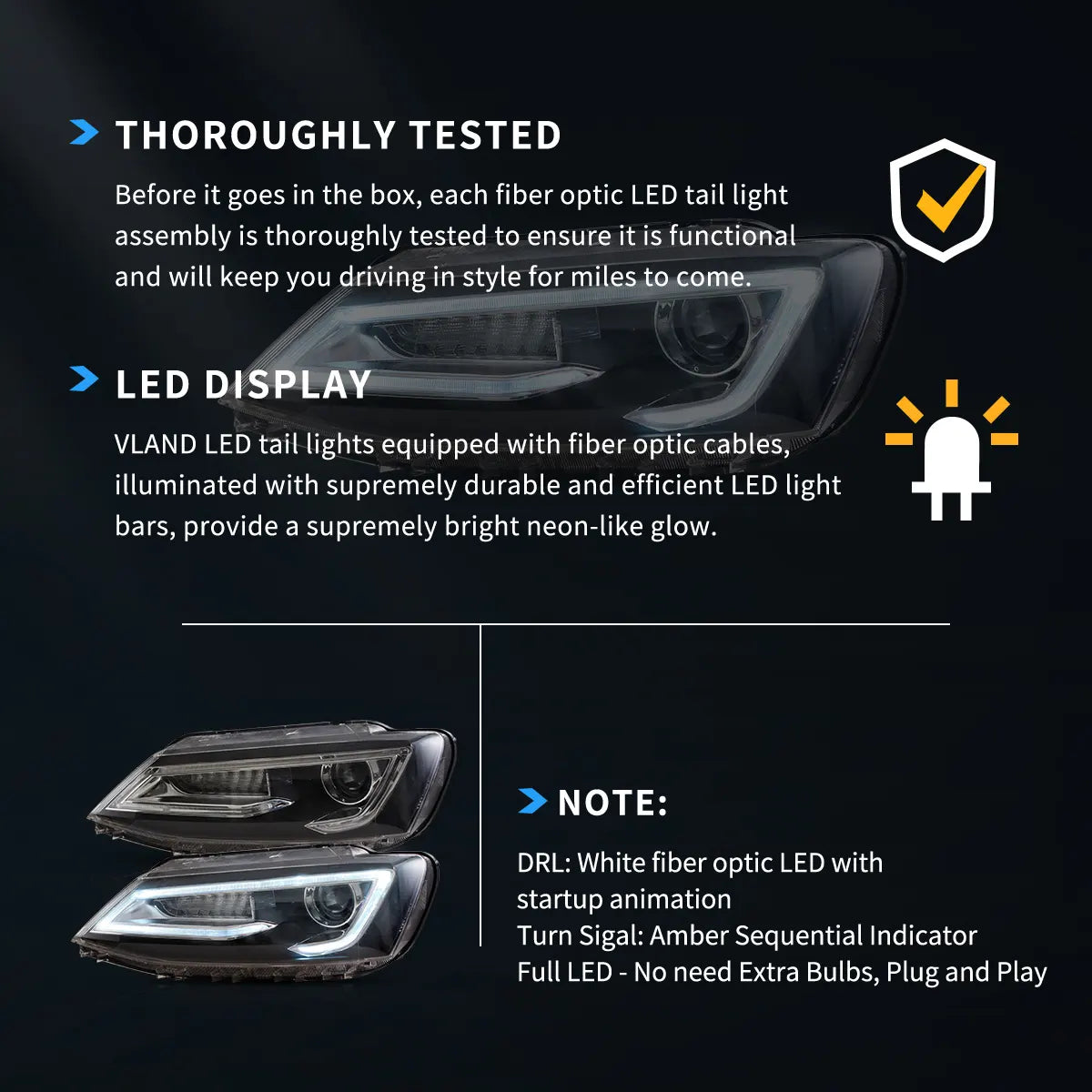 Faros delanteros VLAND 10-18 VW Jetta MK6 proyector Bi-LED negros With Red Demon Eyes — LED E-Mark | imagen 11