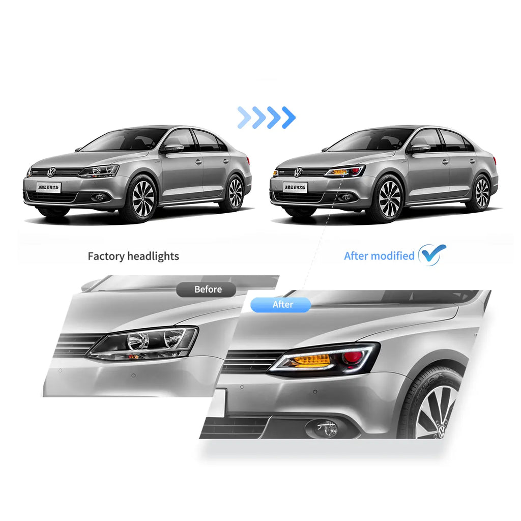 Faros delanteros VLAND 10-18 VW Jetta MK6 proyector Bi-LED negros With Red Demon Eyes — LED E-Mark | imagen 8