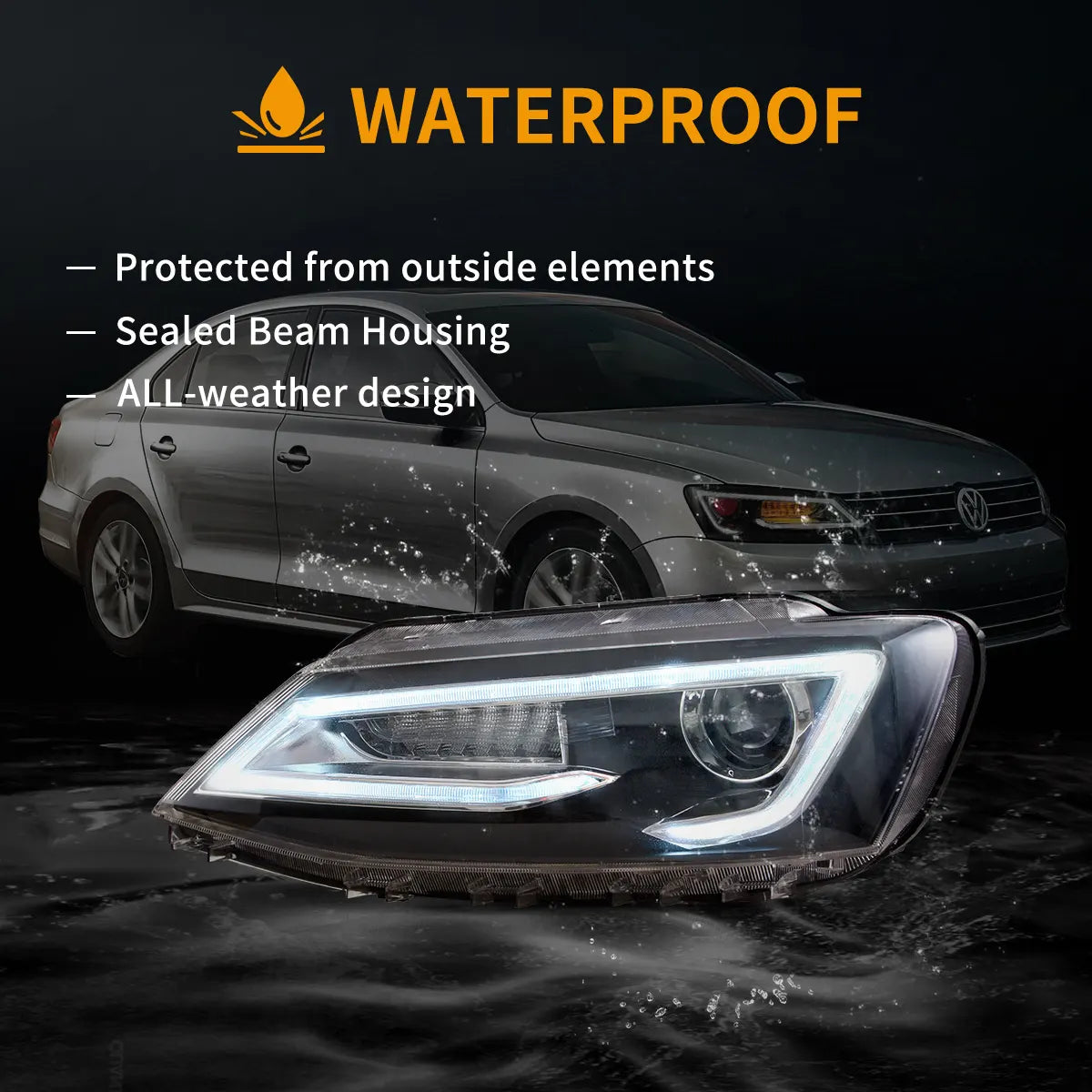 Faros delanteros VLAND 10-18 VW Jetta MK6 proyector Bi-LED negros With Red Demon Eyes — LED E-Mark | imagen 9