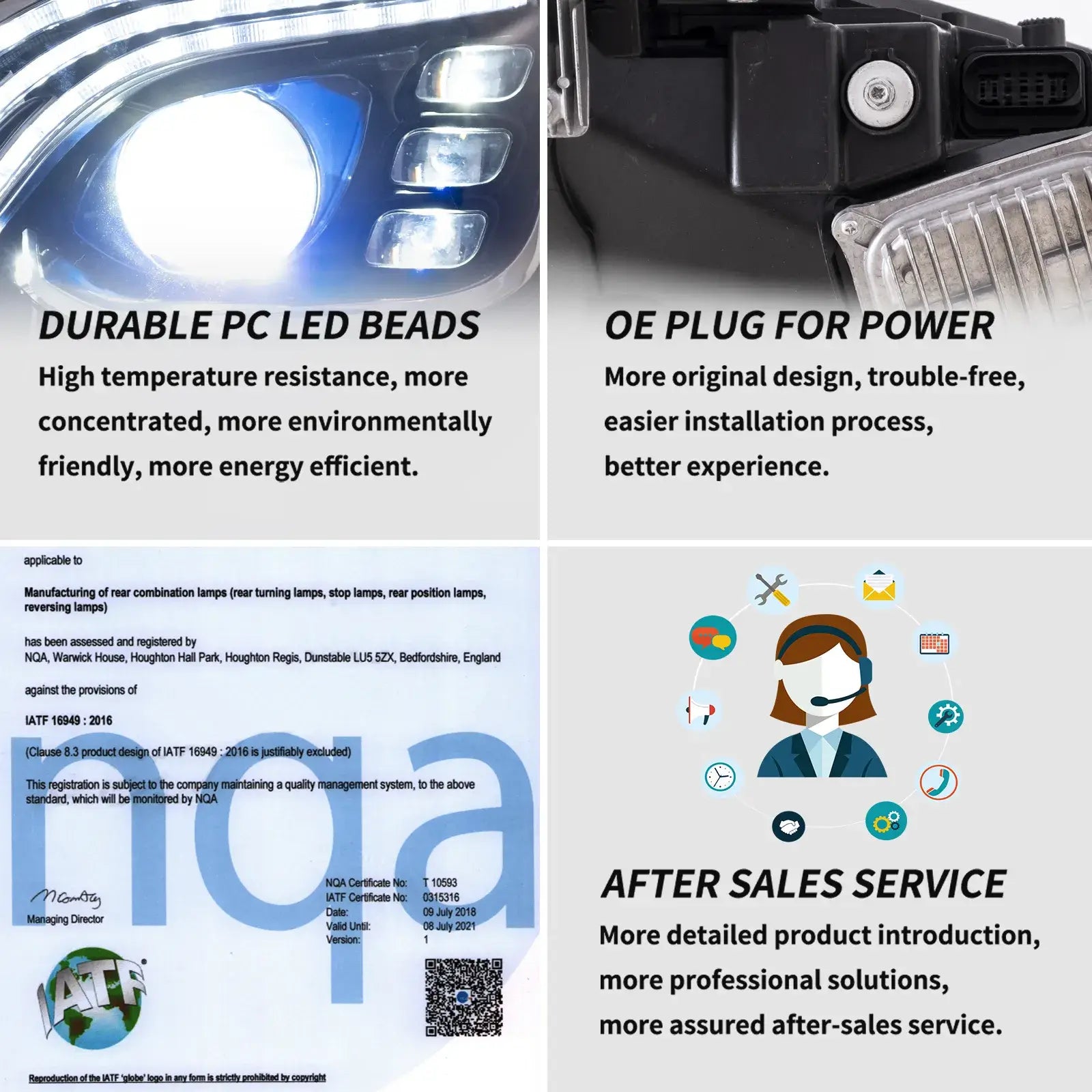 Faros delanteros VLAND 15-21 Mercedes-Benz C-Class W205 LED Matrix negros — LED E-Mark | imagen 11