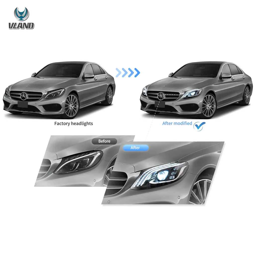 Faros delanteros VLAND 15-21 Mercedes-Benz C-Class W205 LED Matrix negros — LED E-Mark | imagen 5