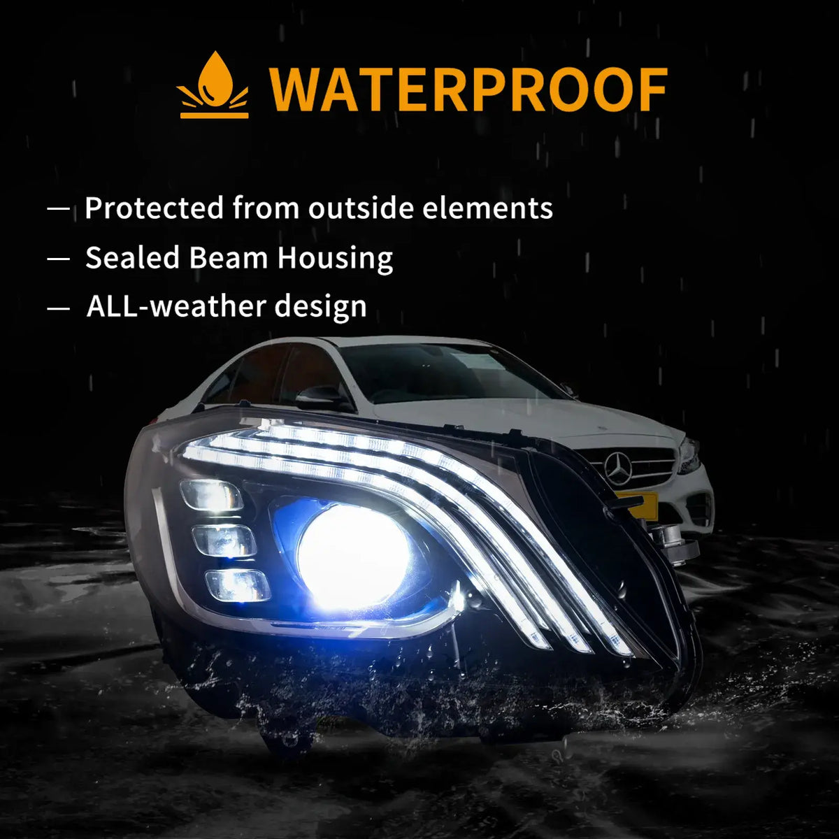 Faros delanteros VLAND 15-21 Mercedes-Benz C-Class W205 LED Matrix negros — LED E-Mark | imagen 8