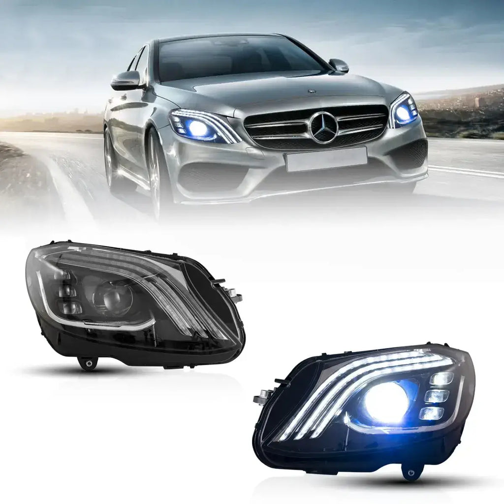 Faros delanteros VLAND 15-21 Mercedes-Benz C-Class W205 LED Matrix negros — LED E-Mark | imagen 1