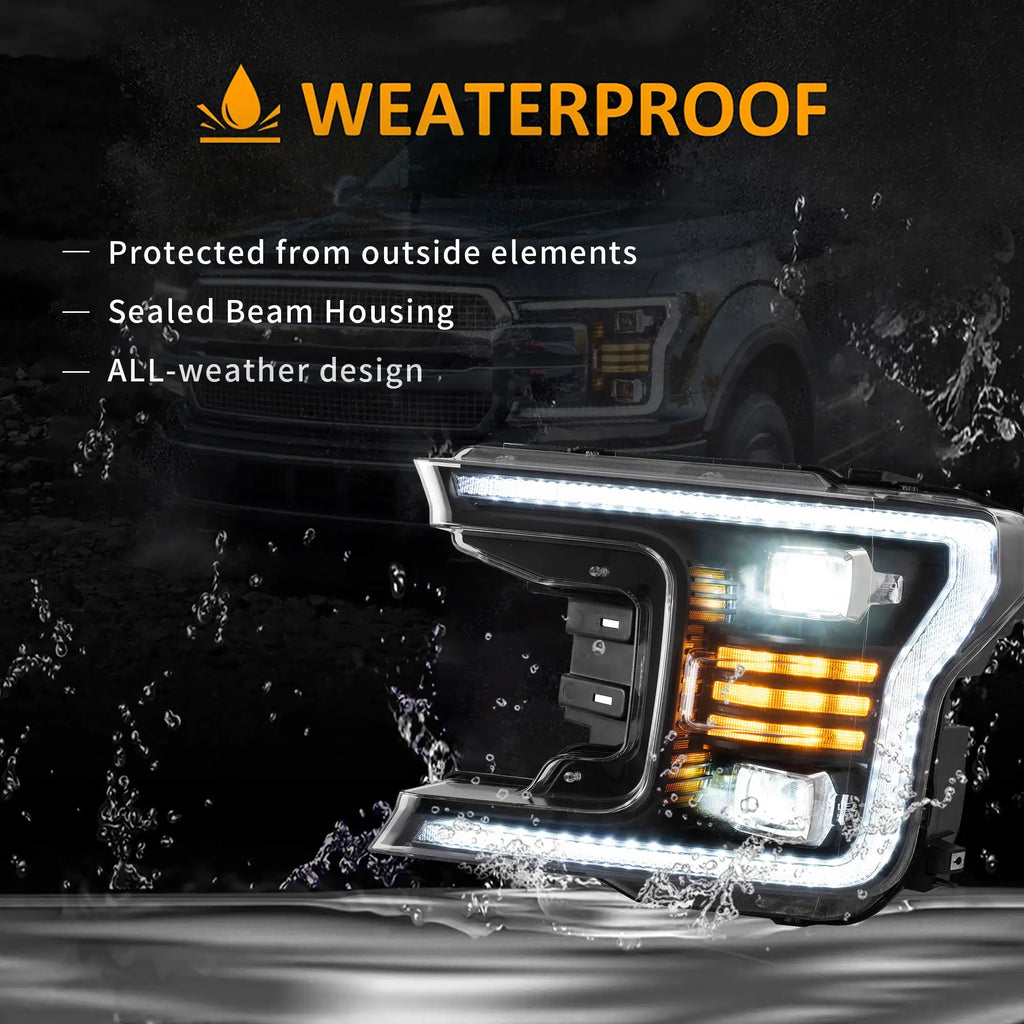 Faros delanteros VLAND 18-20 Ford F150 13th Gen Facelifted (Ⅱ) LED proyector Bi-LED negros — LED E-Mark | imagen 11