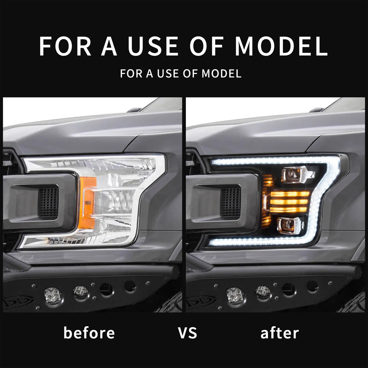 Faros delanteros VLAND 18-20 Ford F150 13th Gen Facelifted (Ⅱ) LED proyector Bi-LED negros — LED E-Mark | imagen 5