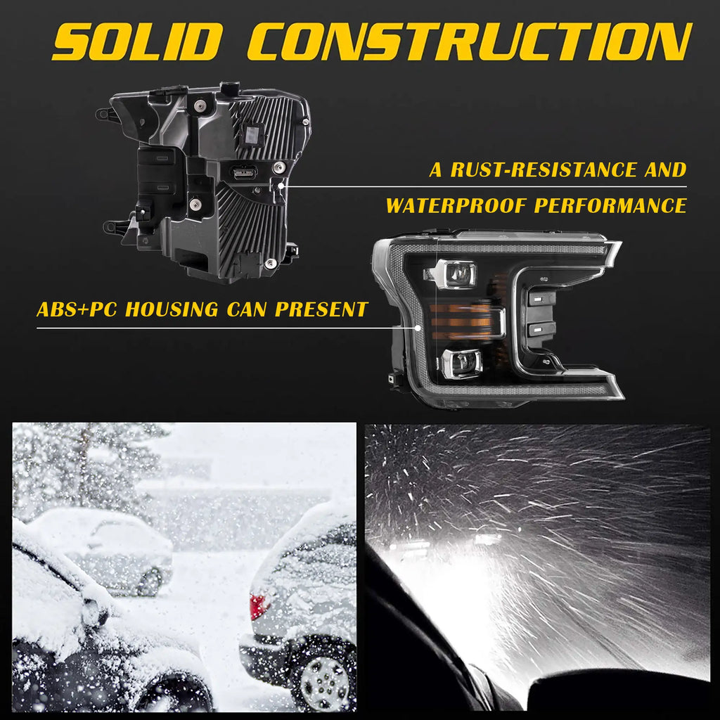 Faros delanteros VLAND 18-20 Ford F150 13th Gen Facelifted (Ⅱ) LED proyector Bi-LED negros — LED E-Mark | imagen 12