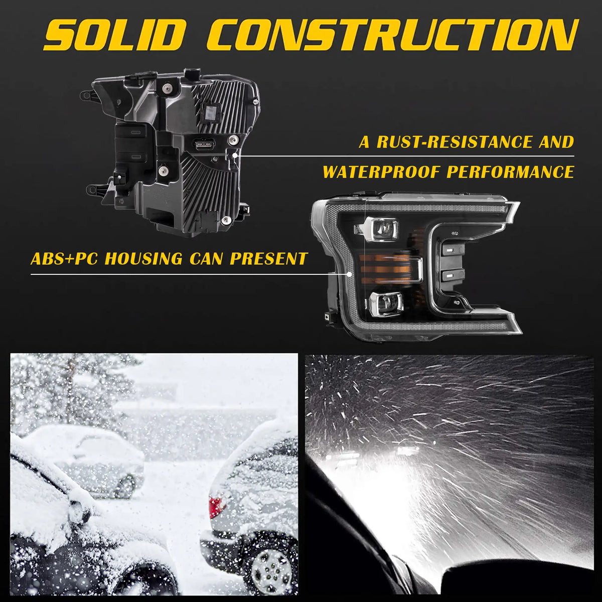 Faros delanteros VLAND 18-20 Ford F150 13th Gen Facelifted (Ⅱ) LED proyector Bi-LED negros — LED E-Mark | imagen 12