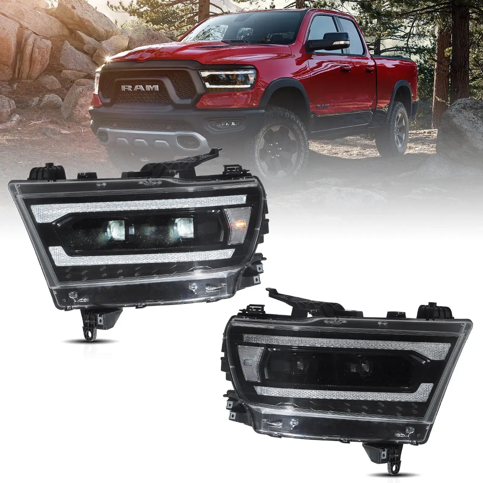 Faros delanteros VLAND 19-24 Dodge Ram 1500 Full LED W/Start-up Animation — LED E-Mark | imagen 3