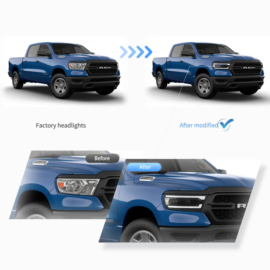 Faros delanteros VLAND 19-24 Dodge Ram 1500 Full LED W/Start-up Animation — LED E-Mark | imagen 8