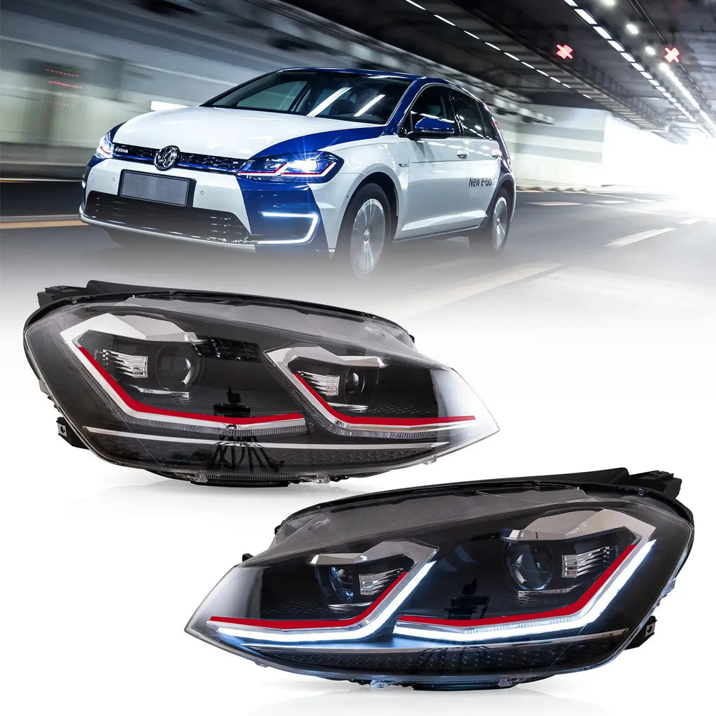 Faros delanteros VLAND 17-21 Volkswagen Golf MK7.5 proyector LED negros — LED E-Mark | imagen 2