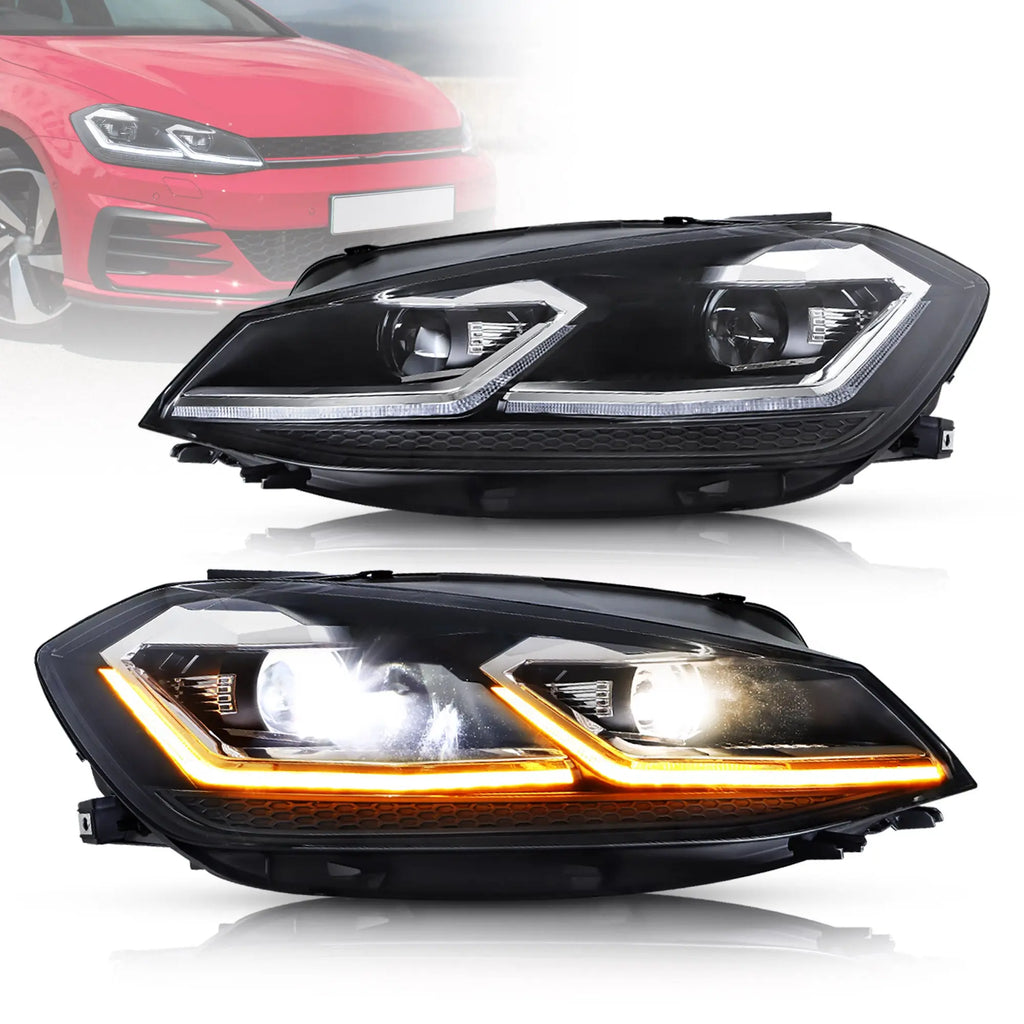 Faros delanteros VLAND 17-21 Volkswagen Golf MK7.5 proyector LED negros — LED E-Mark | imagen 1
