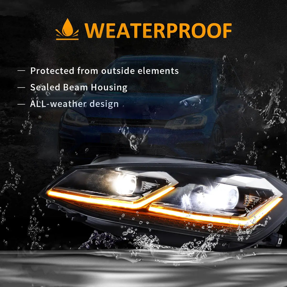 Faros delanteros VLAND 17-21 Volkswagen Golf MK7.5 proyector LED negros — LED E-Mark | imagen 12