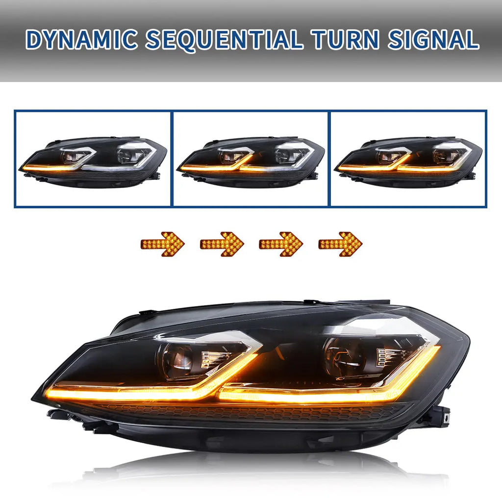 Faros delanteros VLAND 17-21 Volkswagen Golf MK7.5 proyector LED negros — LED E-Mark | imagen 7