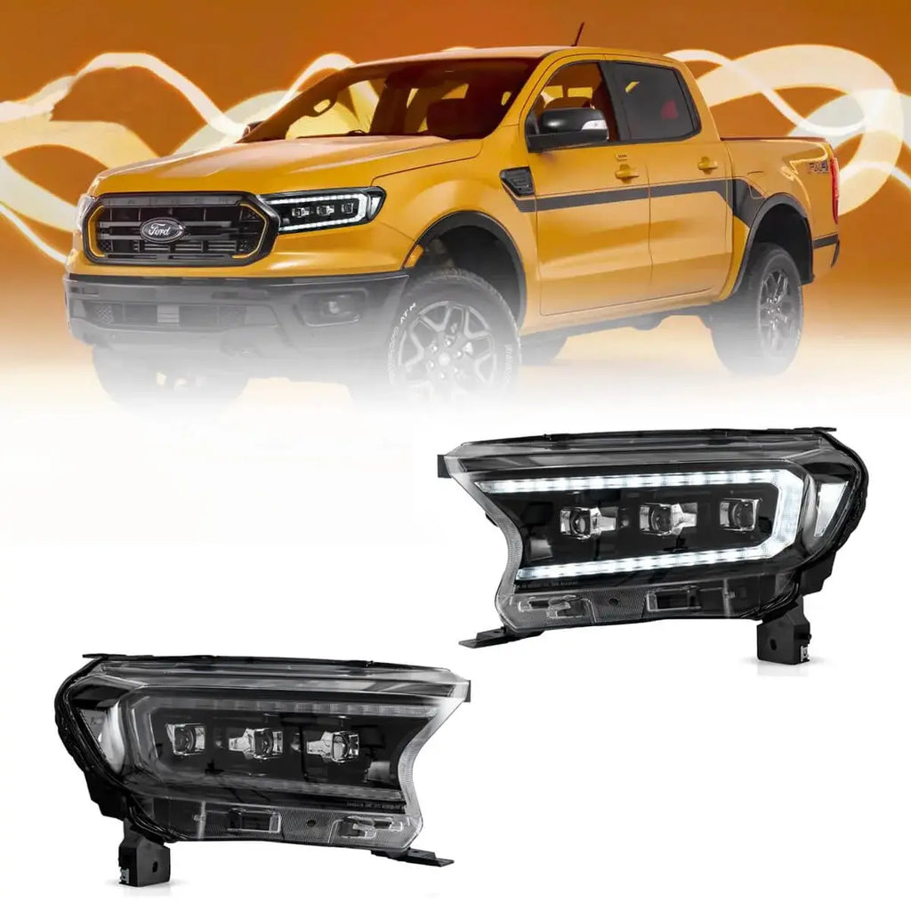 Faros delanteros VLAND 15-21 Ford Ranger [International Types] LED proyector Matrix LED negros — LED E-Mark | imagen 2