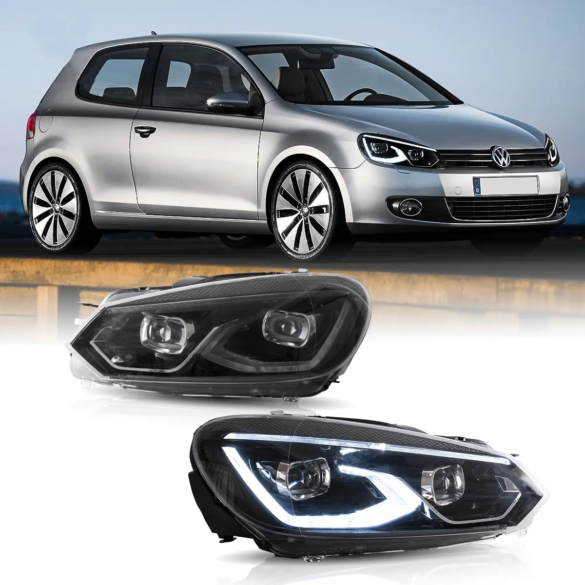 Faros delanteros VLAND 08-14 VW Golf Mk6 LED proyector Bi-LED negros — LED E-Mark | imagen 1