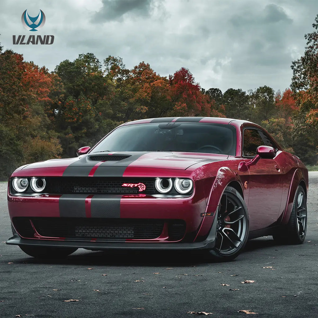 Faros delanteros VLAND 15-24 Dodge Challenger 3th Gen Facelifted proyector Bi-LED negros — LED E-Mark | imagen 5