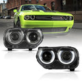 Faros delanteros VLAND 15-24 Dodge Challenger 3th Gen Facelifted proyector Bi-LED negros — LED E-Mark | imagen 1