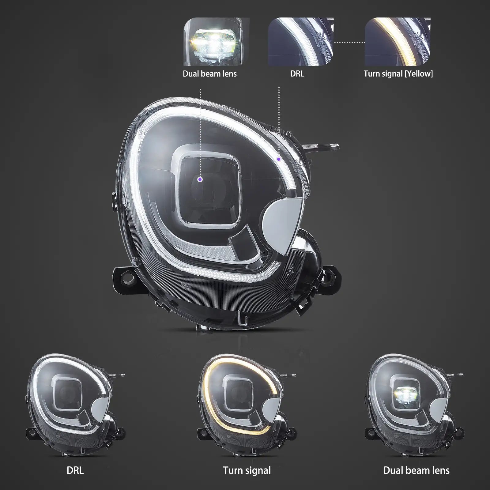 Faros delanteros VLAND 10-16 Mini Countryman R60 Full LED proyector Bi-LED — LED E-Mark | imagen 3