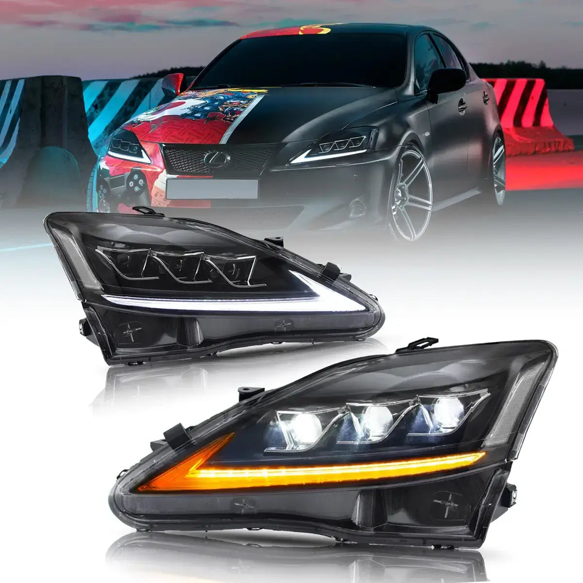 Faros delanteros VLAND 06-12 Lexus IS250/IS250C/IS350/IS220d & 08-14 ISF(XE20) proyector Matrix LED — LED E-Mark | imagen 1