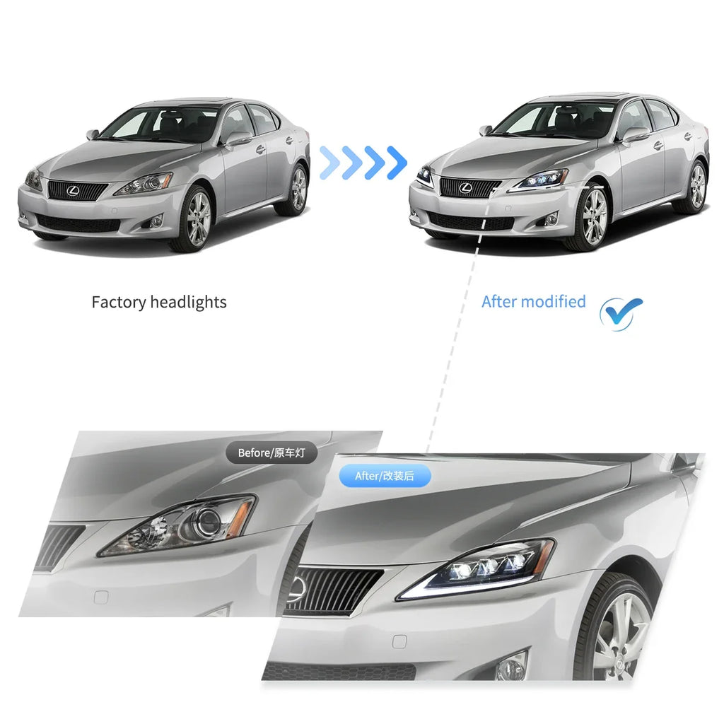 Faros delanteros VLAND 06-12 Lexus IS250/IS250C/IS350/IS220d & 08-14 ISF(XE20) proyector Matrix LED — LED E-Mark | imagen 7