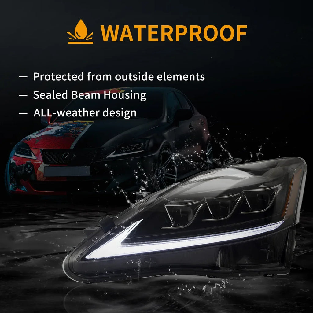 Faros delanteros VLAND 06-12 Lexus IS250/IS250C/IS350/IS220d & 08-14 ISF(XE20) proyector Matrix LED — LED E-Mark | imagen 10