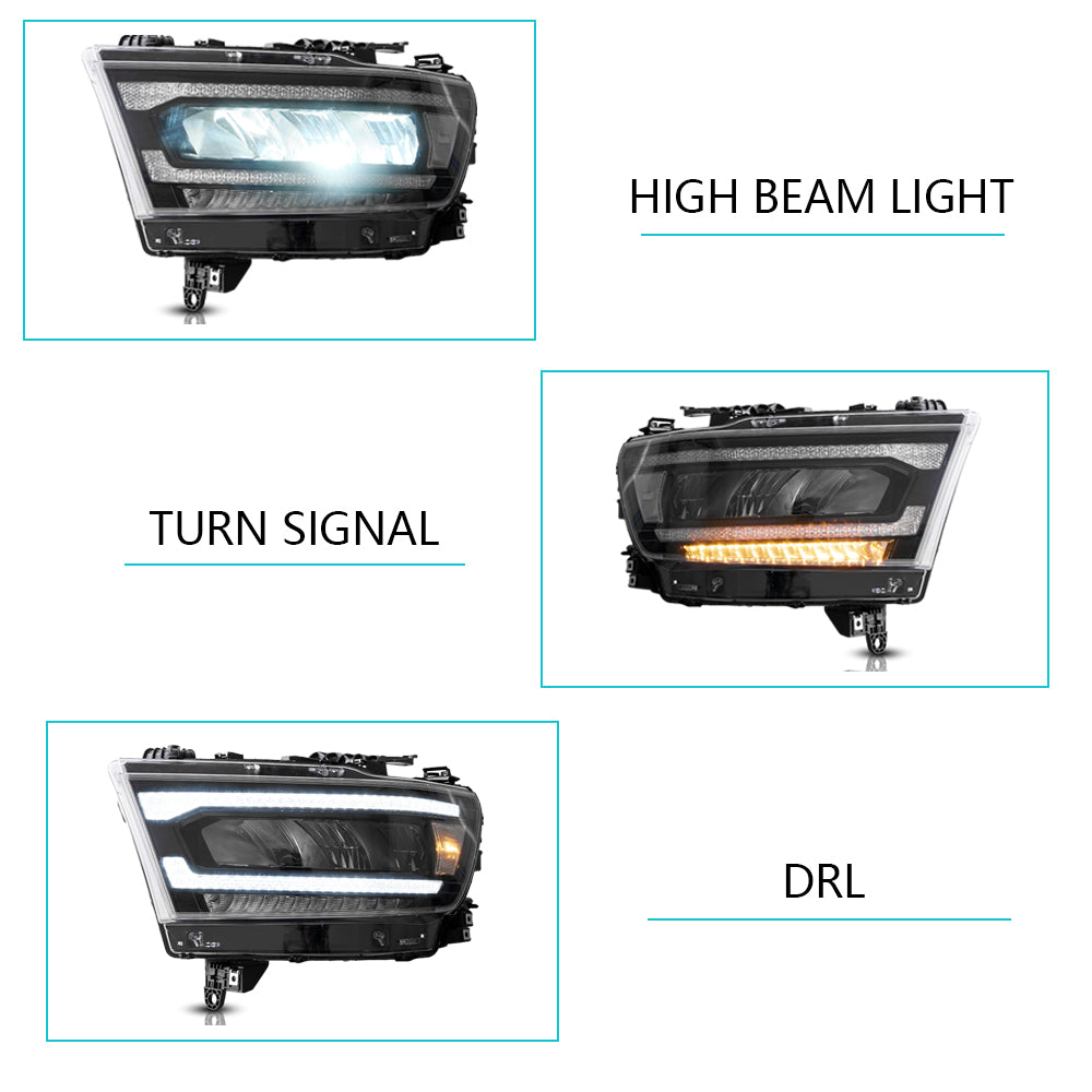 Faros delanteros VLAND 19-24 Dodge Ram 1500 5th Gen (DT) LED Reflection Bowl — LED E-Mark | imagen 8